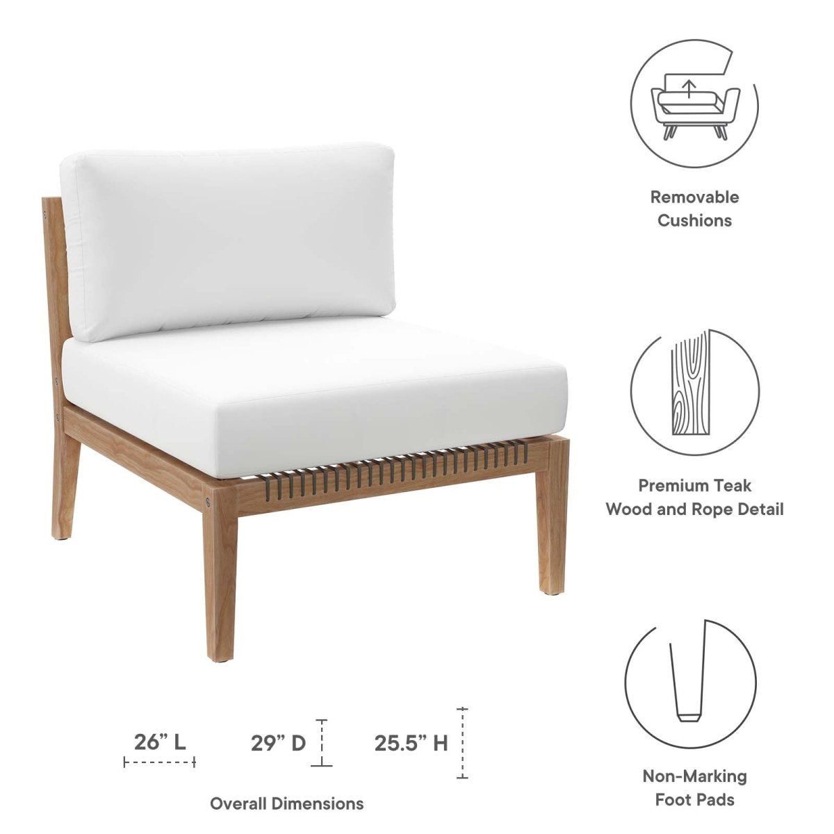 Clearwater Outdoor Patio Teak Wood Armless Chair - BUILDMYPLACE