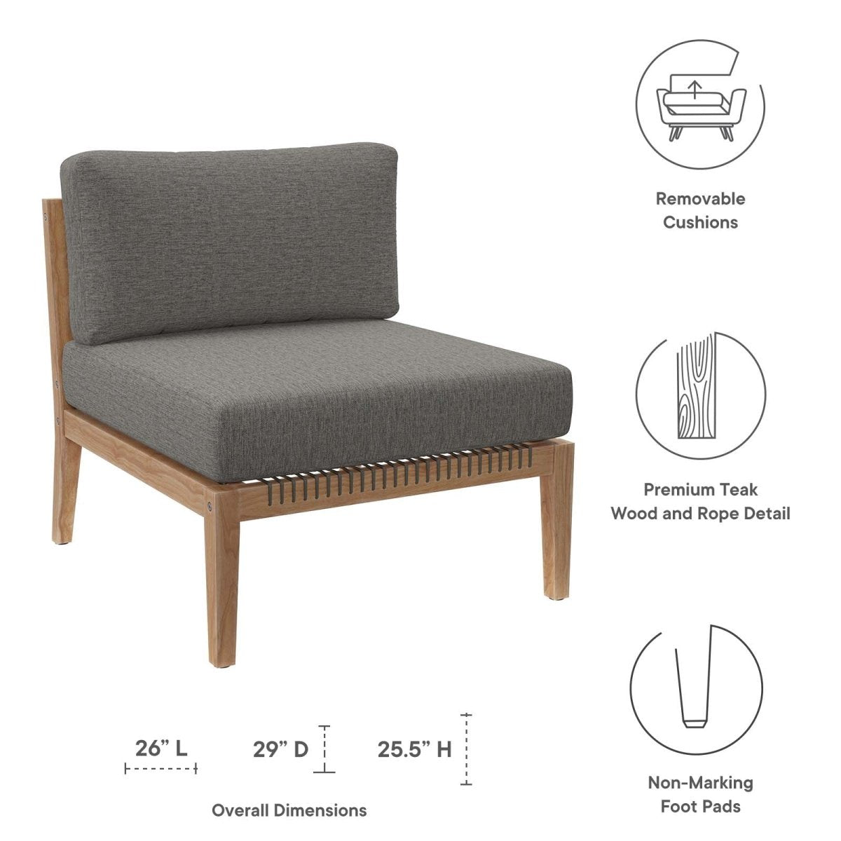 Clearwater Outdoor Patio Teak Wood Armless Chair - BUILDMYPLACE