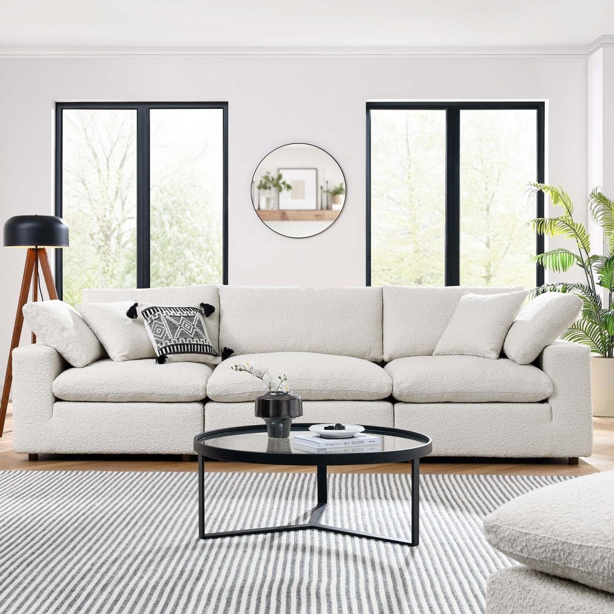 Commix Down Filled Overstuffed Boucle Fabric 3 - Seater Sofa - BUILDMYPLACE