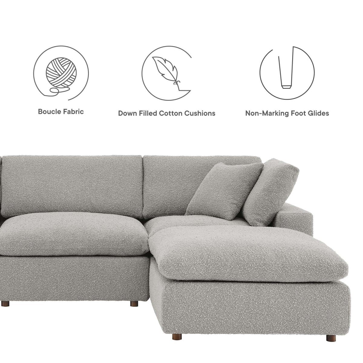 Commix Down Filled Overstuffed Boucle Fabric 4 - Piece Sectional Sofa - BUILDMYPLACE