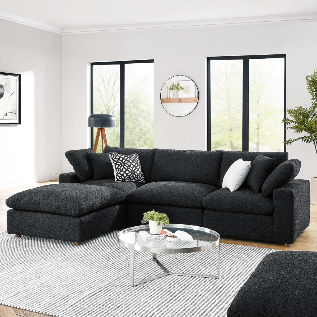Commix Down Filled Overstuffed Boucle Fabric 4 - Piece Sectional Sofa - BUILDMYPLACE