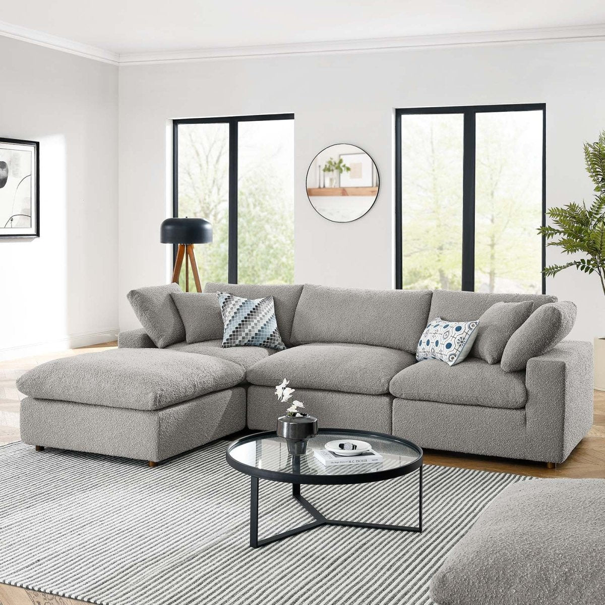 Commix Down Filled Overstuffed Boucle Fabric 4 - Piece Sectional Sofa - BUILDMYPLACE