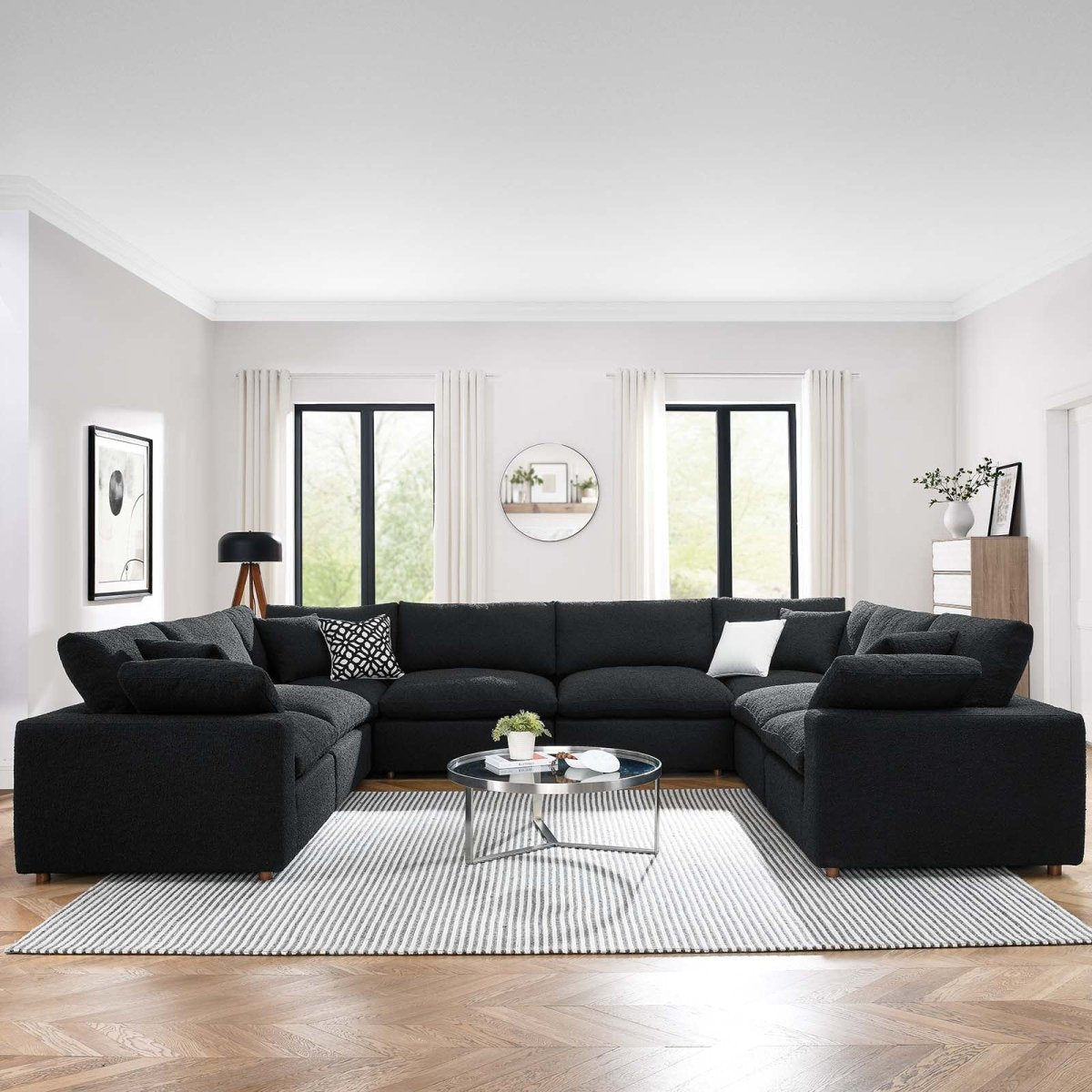 Commix Down Filled Overstuffed Boucle Fabric 8 - Piece Sectional Sofa - BUILDMYPLACE