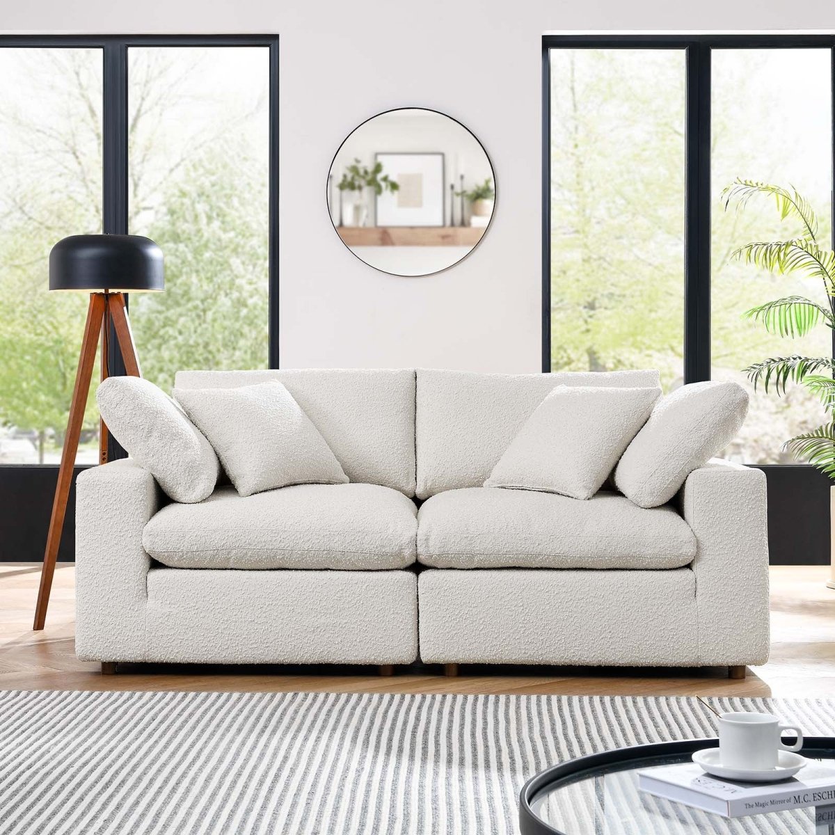 Commix Down Filled Overstuffed Boucle Fabric Loveseat - BUILDMYPLACE