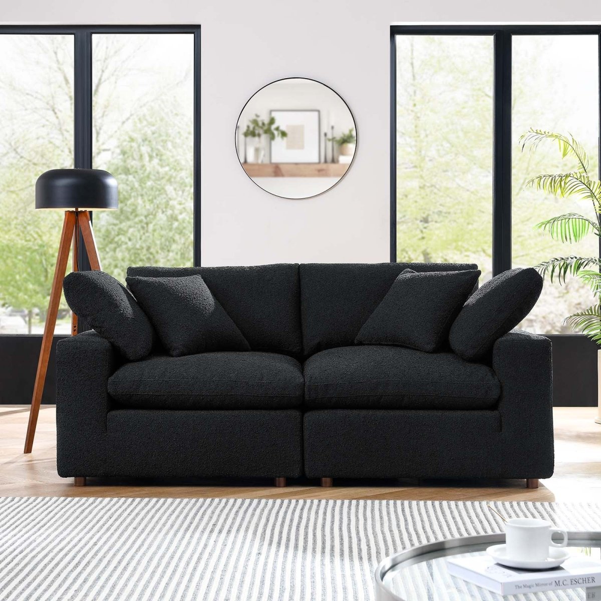 Commix Down Filled Overstuffed Boucle Fabric Loveseat - BUILDMYPLACE