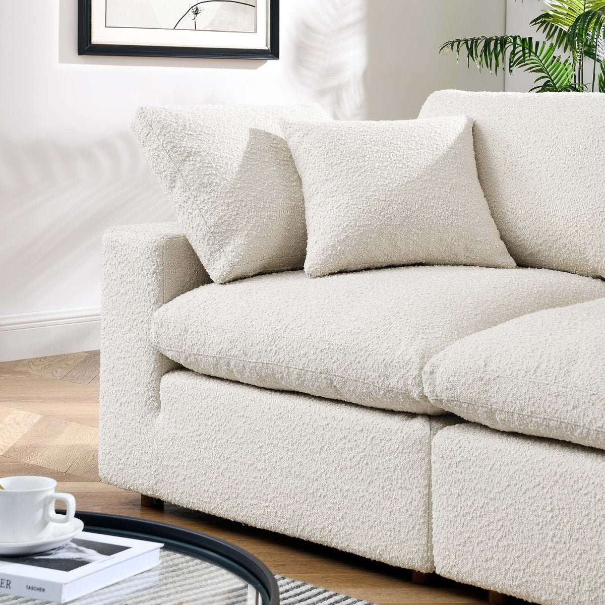 Commix Down Filled Overstuffed Boucle Fabric Loveseat - BUILDMYPLACE