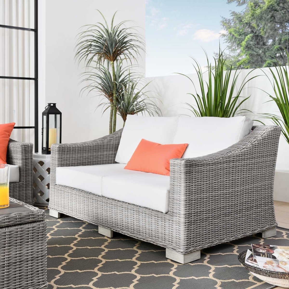 Conway Outdoor Patio Wicker Rattan Loveseat - BUILDMYPLACE
