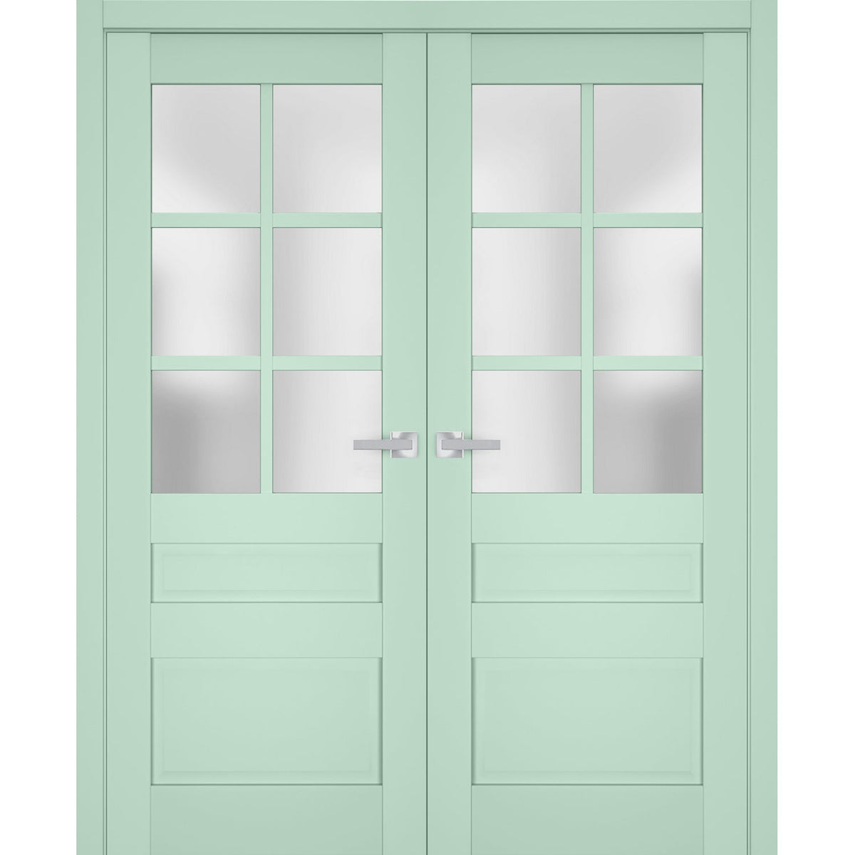 Interior Solid French Double Doors | Veregio 7339 Oliva with Frosted Glass | Wood Solid Panel Frame Trims | Closet Bedroom Sturdy Doors
