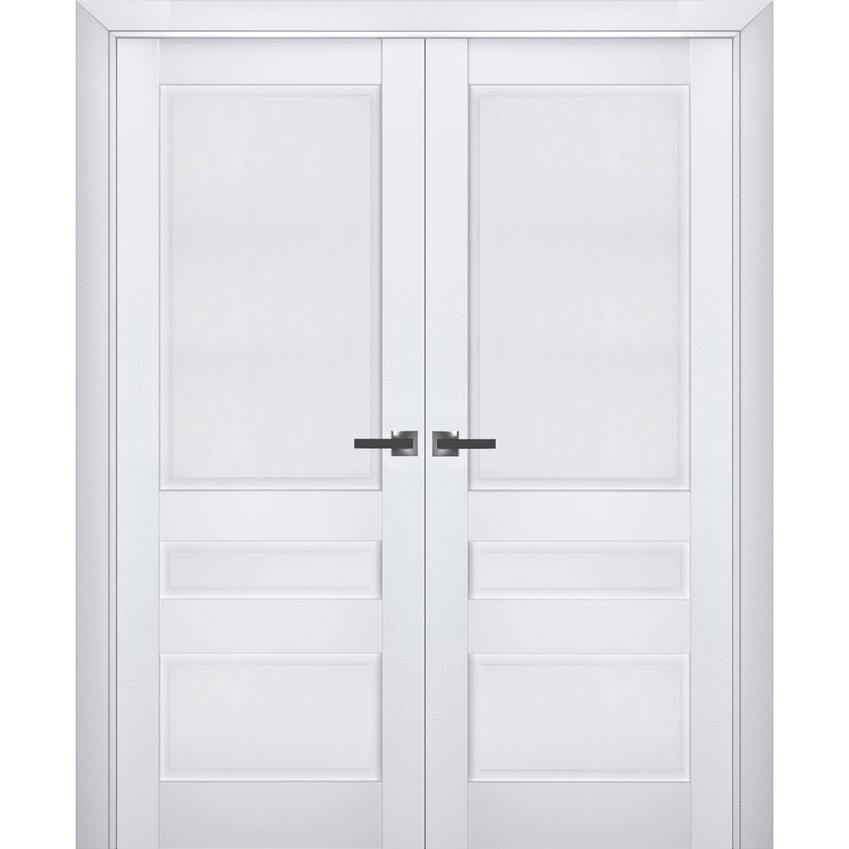 Interior Solid French Double Doors | Veregio 7411 White Silk | Wood Solid Panel Frame Trims | Closet Bedroom Sturdy Doors