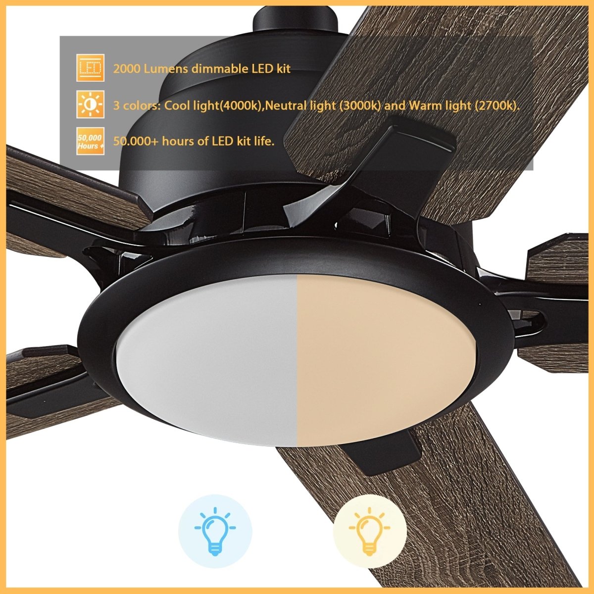 ESPEAR 52 inch 5 - Blade Smart Ceiling Fan with LED Light & Remote - LEDMyPlace