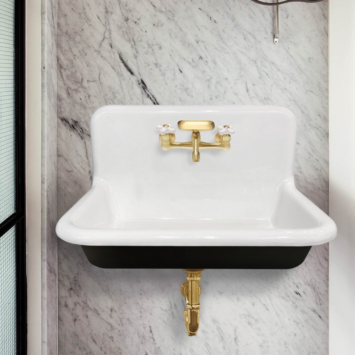 Gourmetier 30" X 20" Cast Iron Single Bowl Wall Mount Sink, White - BUILDMYPLACE