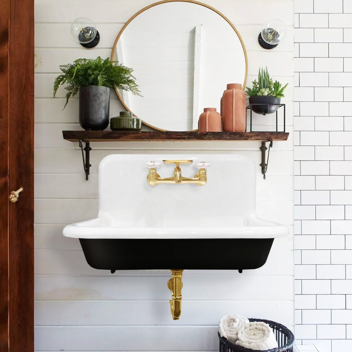 Gourmetier 30" X 20" Cast Iron Single Bowl Wall Mount Sink, White - BUILDMYPLACE