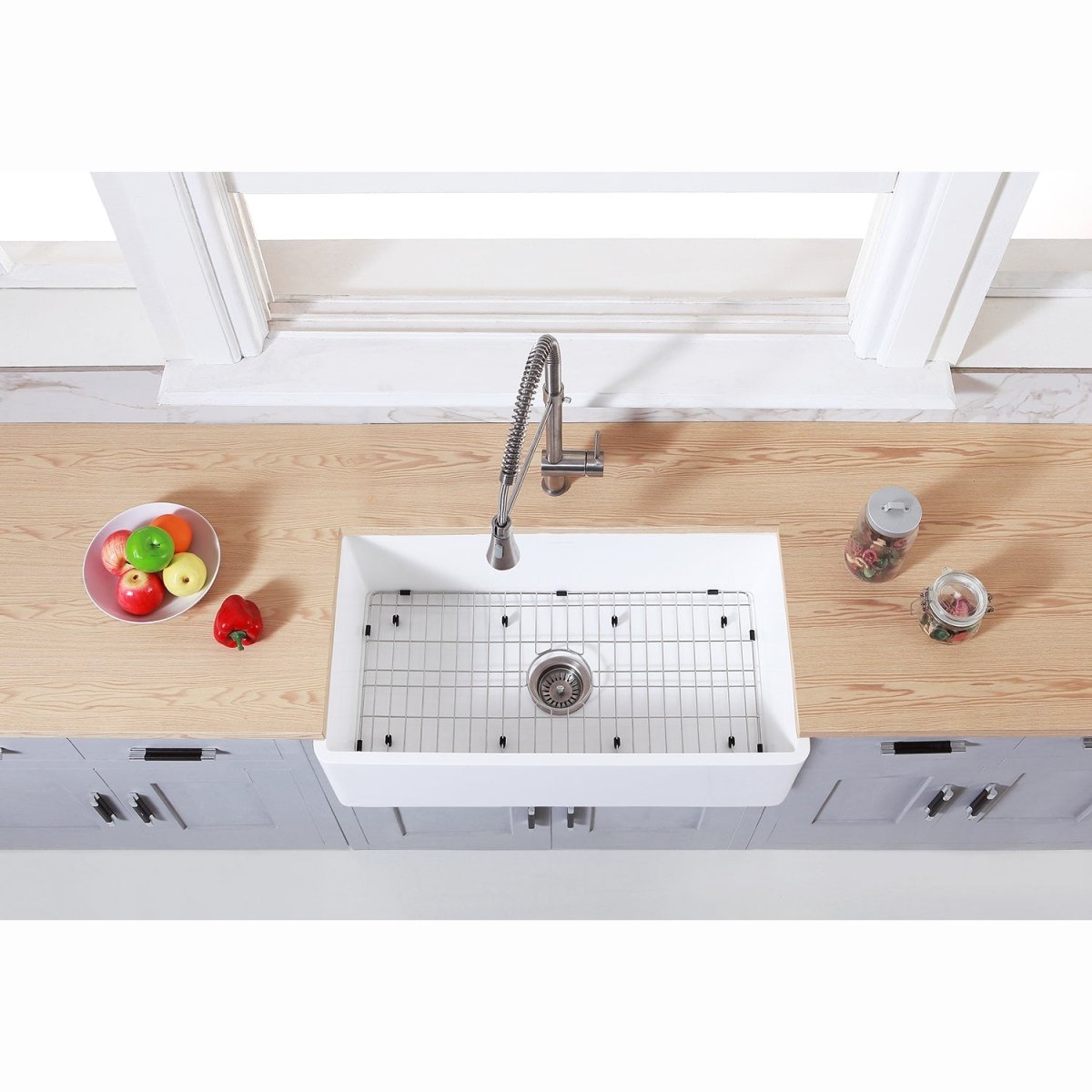 Gourmetier 36" x 18" Farmhouse Kitchen Sink with Strainer and Grid - BUILDMYPLACE