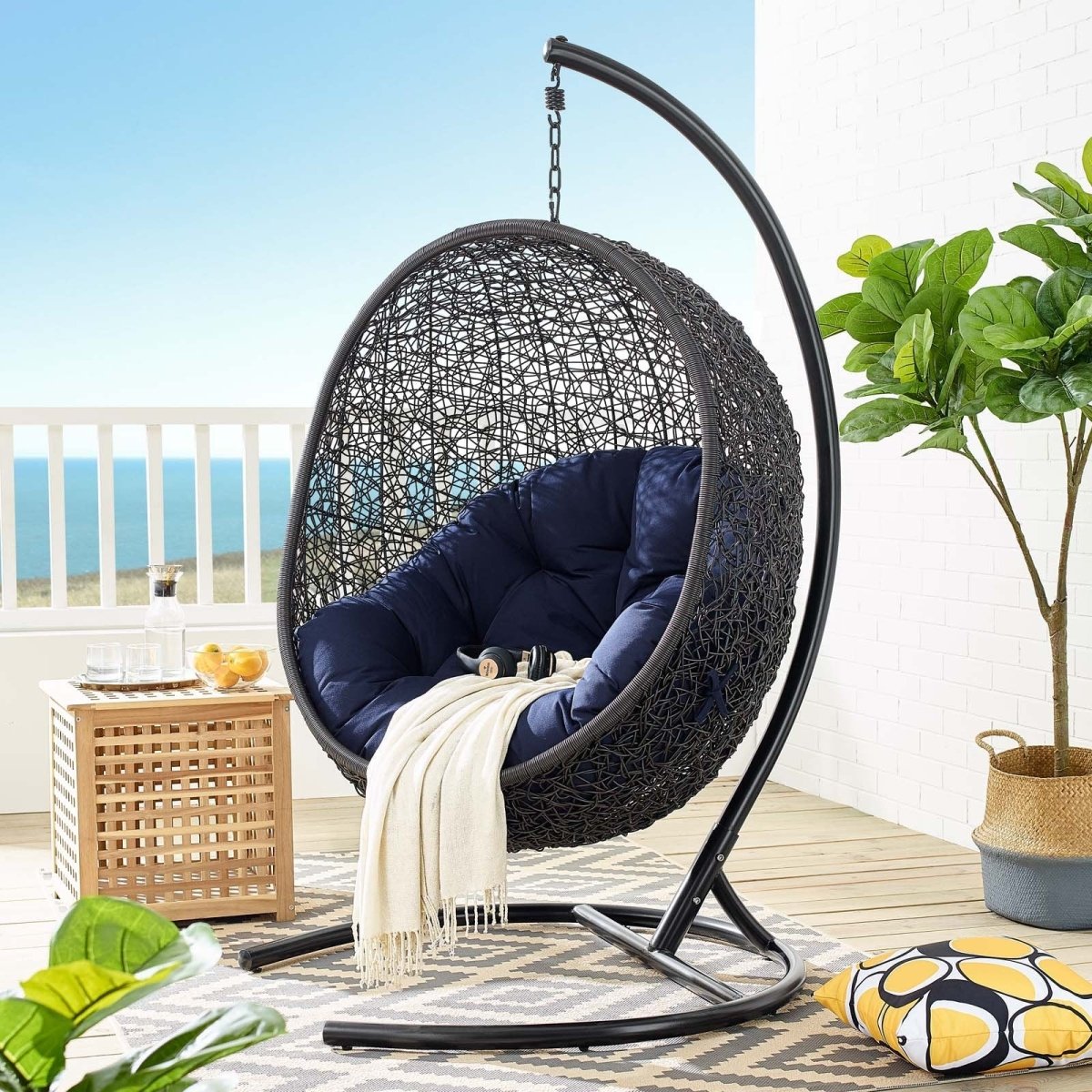 Hanging Basket Swing Chair For Indoor and Outdoor Decor - Encase Swing Outdoor Patio Lounge Chair - BUILDMYPLACE