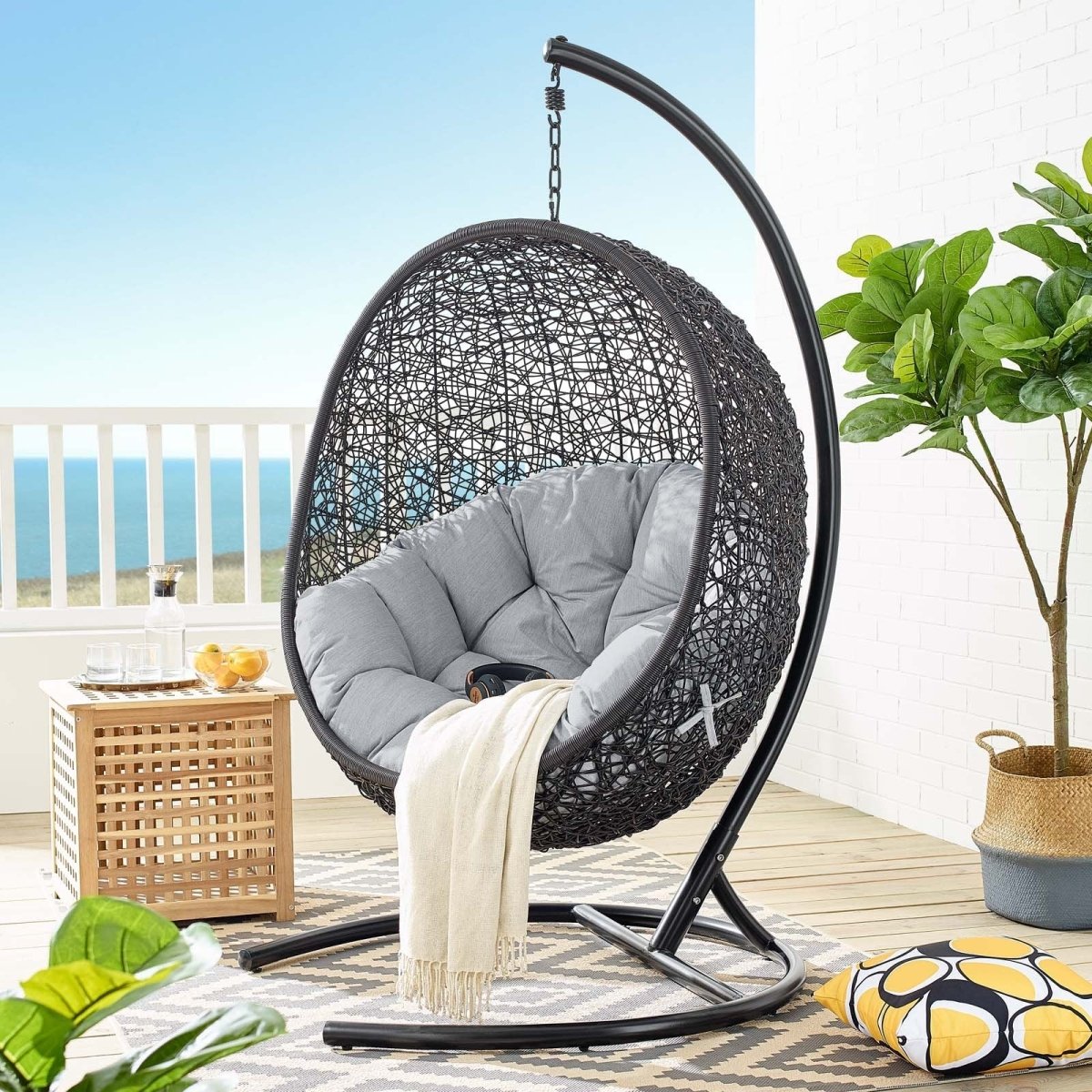 Hanging Basket Swing Chair For Indoor and Outdoor Decor - Encase Swing Outdoor Patio Lounge Chair - BUILDMYPLACE