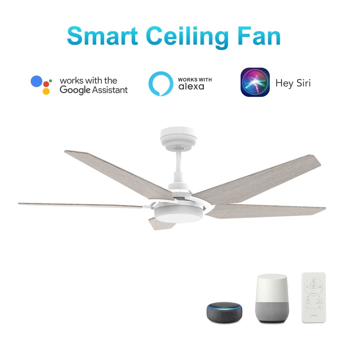 KAJ 52 inch 5 - Blade Smart Ceiling Fan with LED Light & Remote - LEDMyPlace