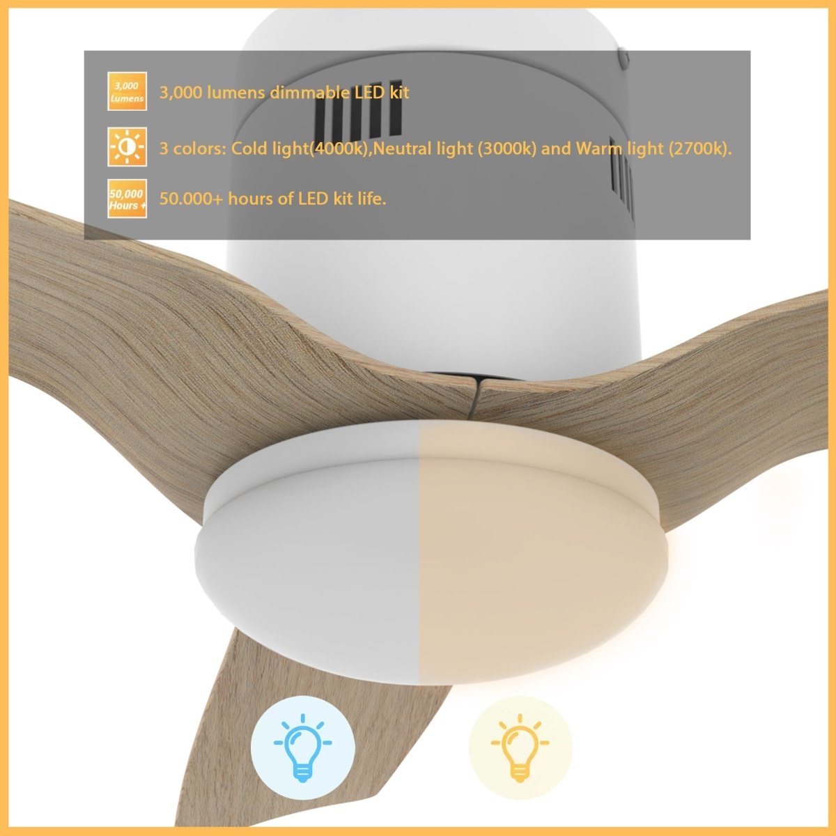 SPEZIA 52 inch 3 - Blade Flush Mount Smart Ceiling Fan with Remote & LED Light - LEDMyPlace