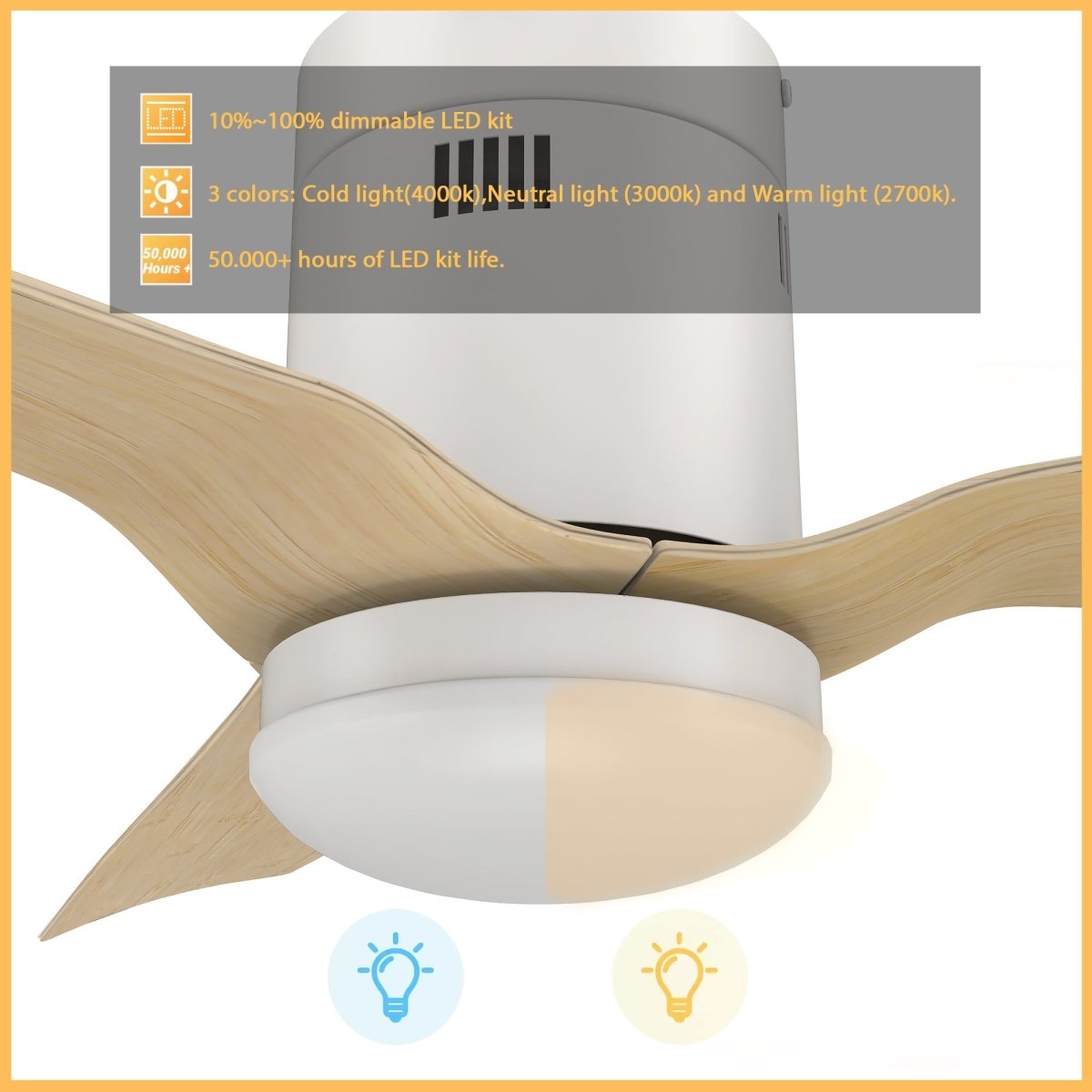 SPEZIA 52 inch 3 - Blade Flush Mount Smart Ceiling Fan with Remote & LED Light - LEDMyPlace