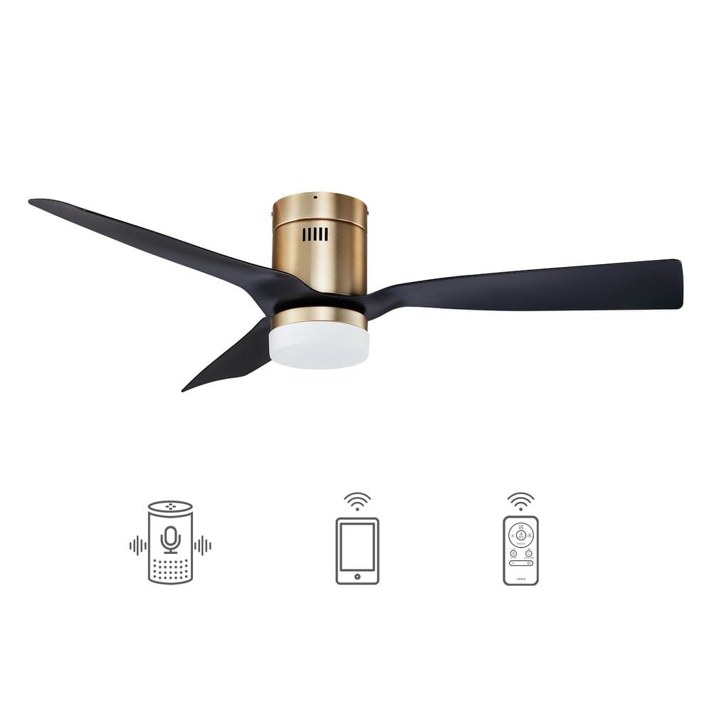Striver 52" (3 - Blade) White Flush Mount Best Smart Ceiling Fan w/ Dimmable LED Light, Works w/ Remote Control/Alexa/Google Home/Siri - LEDMyPlace