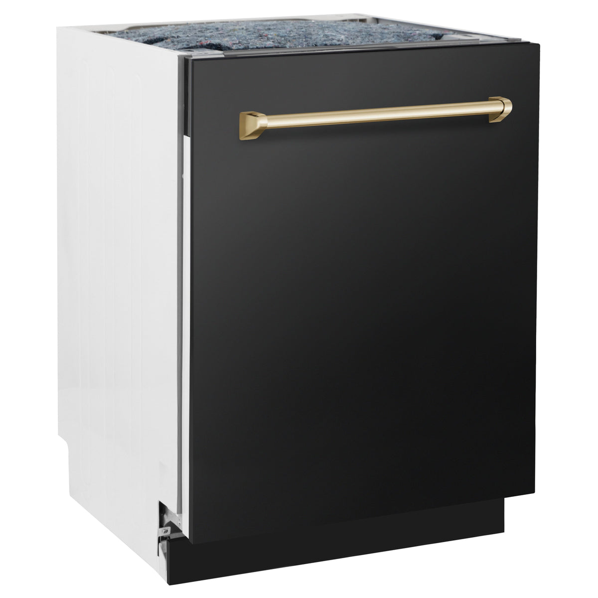 ZLINE Autograph Edition 24" Tallac Series 3rd Rack Top Control Built-In Tall Tub Dishwasher in Black Stainless Steel with Polished Gold Handle, 51dBa (DWVZ-BS-24-G)
