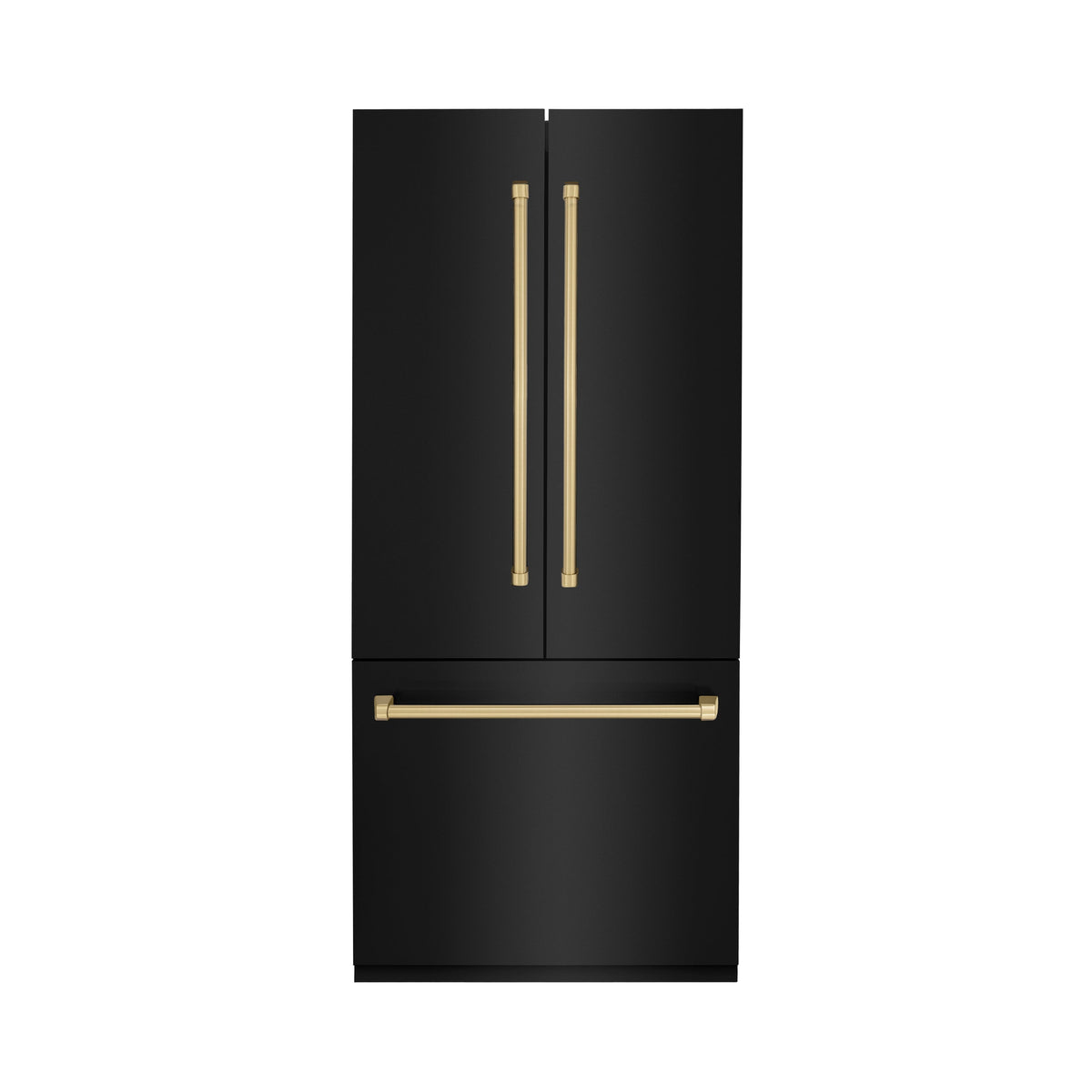 ZLINE Autograph Edition 36 in. 19.6 cu. ft. French Door Built-In Bottom Freezer Refrigerator with Water Dispenser and Ice Maker in Black Stainless Steel with Champagne Bronze Accents (RBIVZ-BS-36-CB)