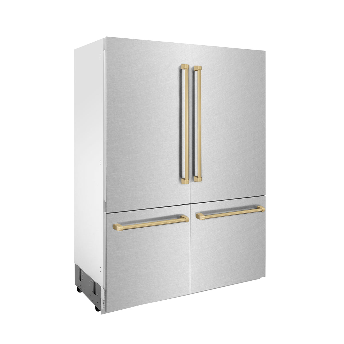ZLINE Autograph Edition 60 in. 32.2 cu. ft. French Door Built-In Bottom Freezer Refrigerator with Water Dispenser and Ice Maker in Satin Stainless Steel with Champagne Bronze Accents (RBIVZ-SN-60-CB)