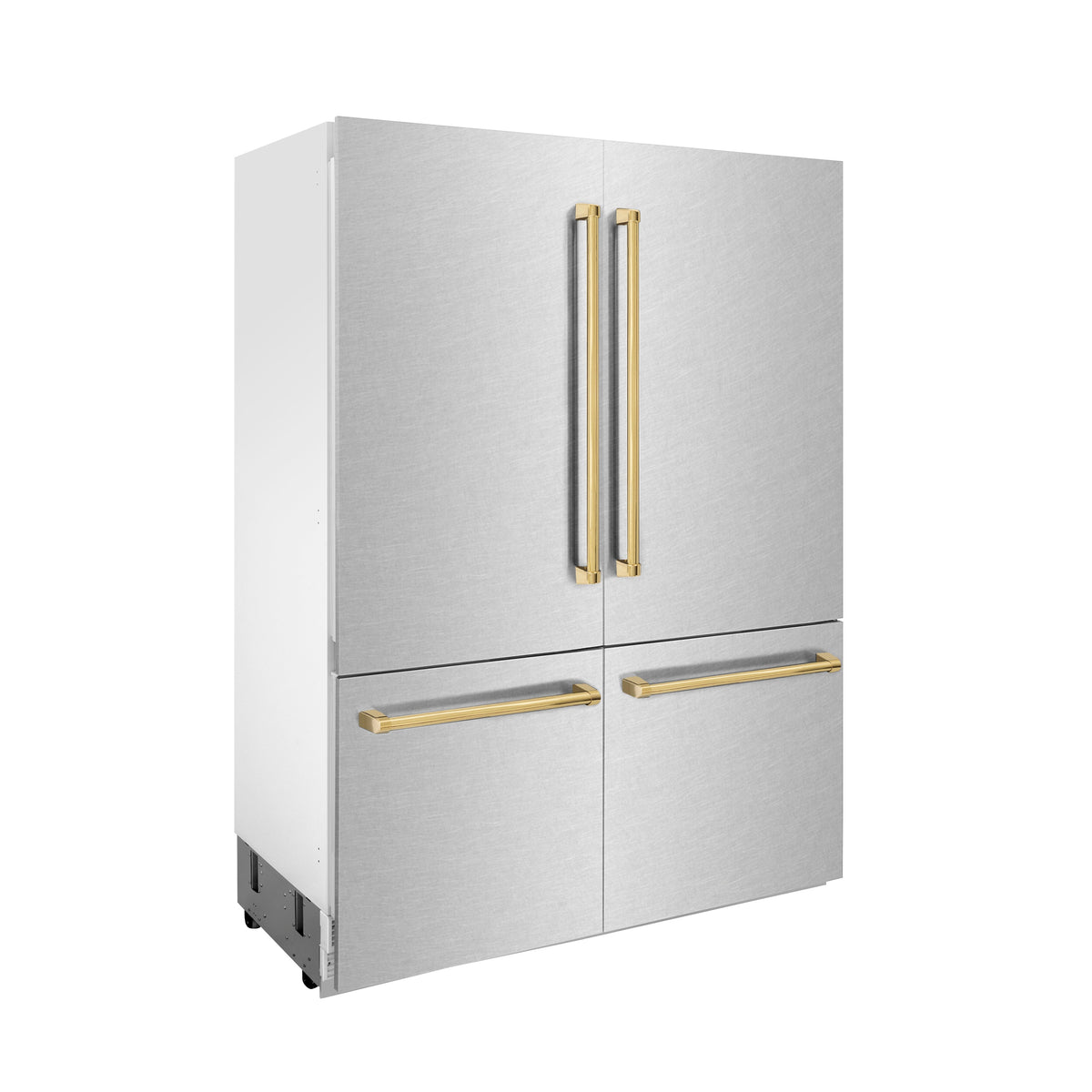 ZLINE Autograph Edition 60 in. 32.2 cu. ft. French Door Built-In Bottom Freezer Refrigerator with Water Dispenser and Ice Maker in Satin Stainless Steel with Polished Gold Accents (RBIVZ-SN-60-G)