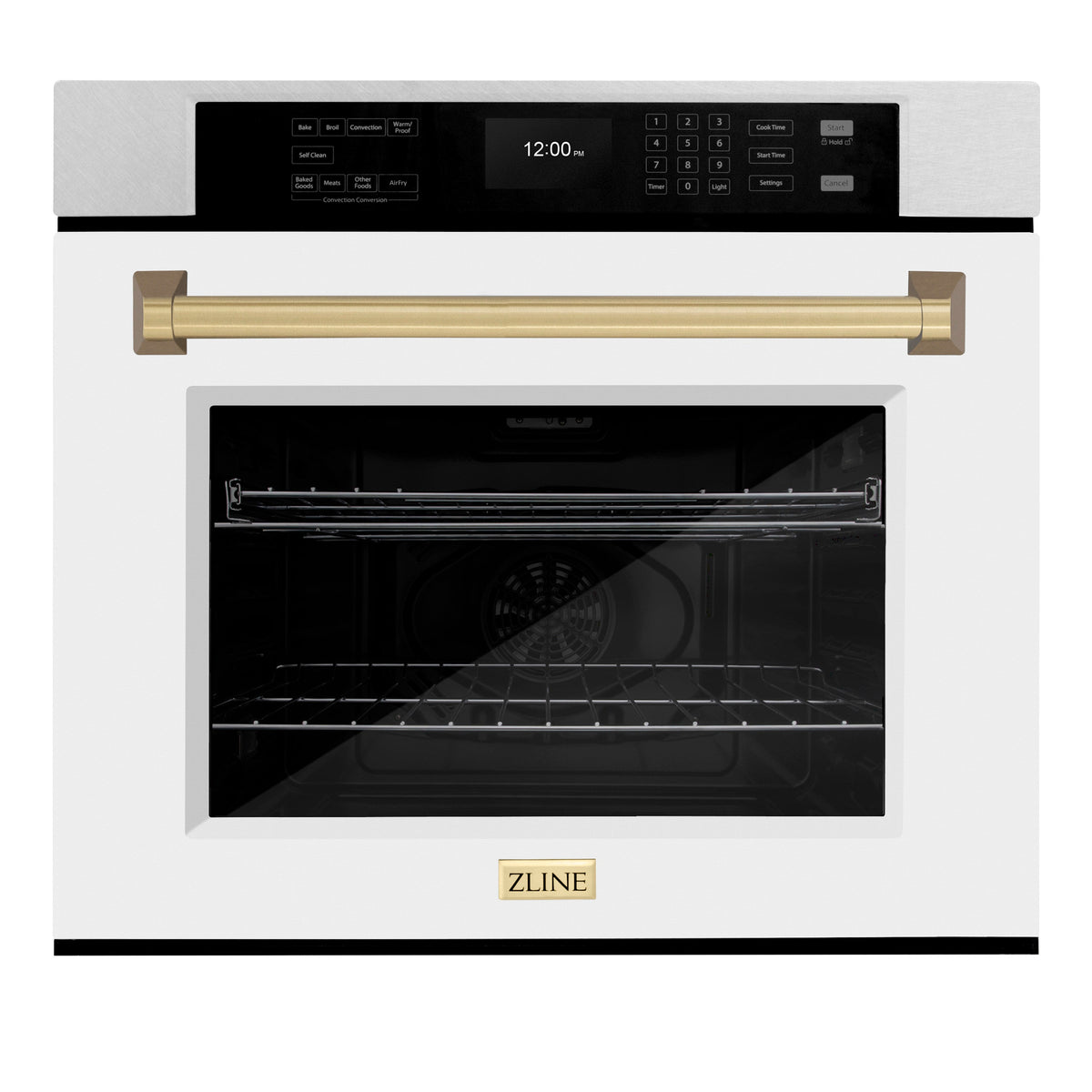 ZLINE 30 in. Autograph Edition Professional True Convection Single Wall Oven with Air Fry and Self Clean in Satin Stainless Steel with White Matte Door and Champagne Bronze Handle (WASSZ-WM-30-CB)