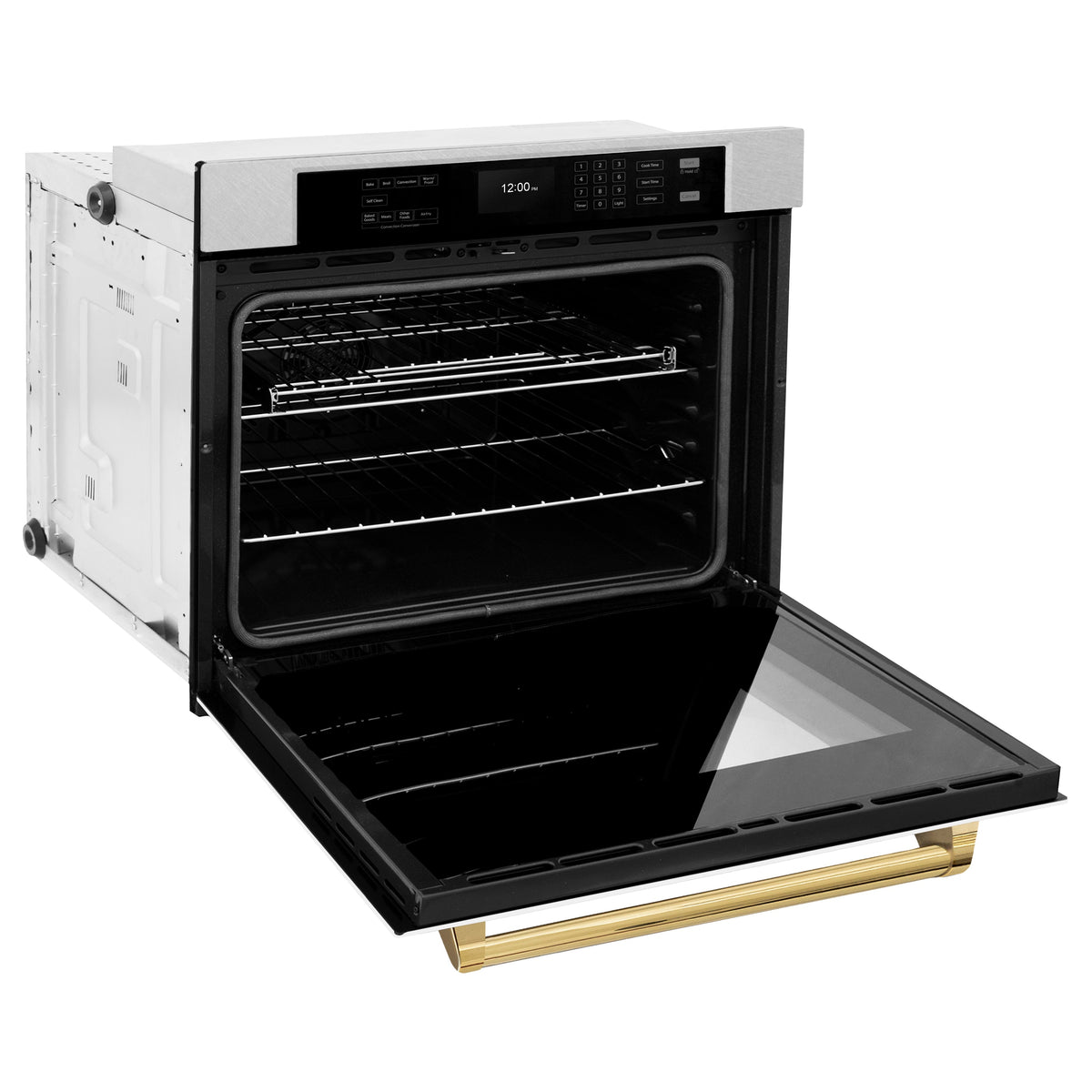 ZLINE 30 in. Autograph Edition Professional True Convection Single Wall Oven with Air Fry and Self Clean in Satin Stainless Steel with White Matte Door and Polished Gold Handle (WASSZ-WM-30-G)