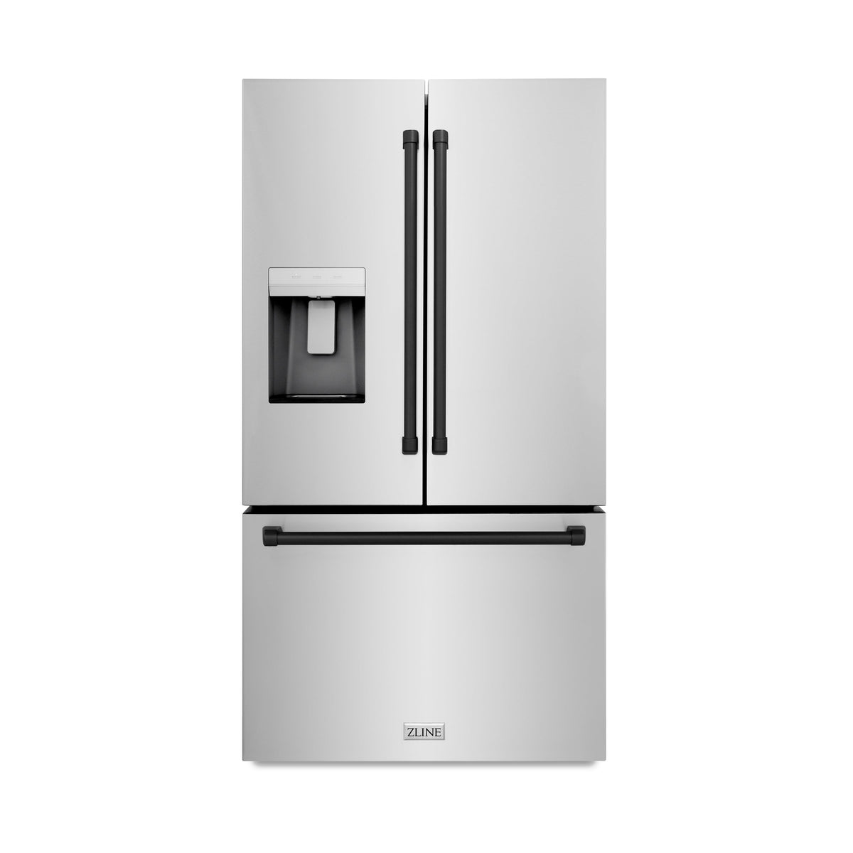 ZLINE Autograph Edition 36 in. 28.9 cu. ft. Standard-Depth French Door External Water Dispenser Refrigerator with Dual Ice Maker in Fingerprint-Resistant Stainless Steel and Matte Black Traditional Handles (RSMZ-W-36-MB)