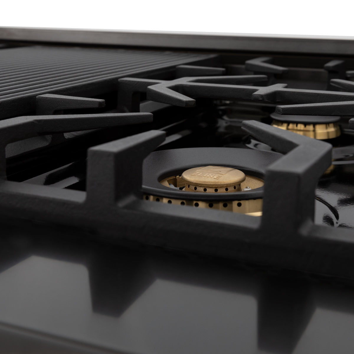 ZLINE Autograph Edition 48 in. Legacy Gas Rangetop with 7 Burners and Porcelain Cooktop in Black Stainless Steel with Champagne Bronze Accents (RTBZ-48-CB)