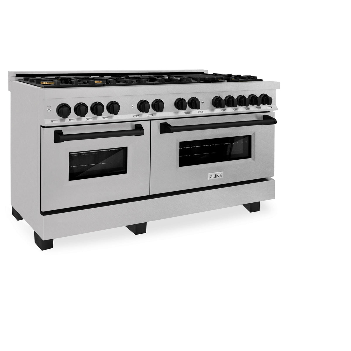 ZLINE Autograph Edition 60 in. 7.4 cu. ft. Legacy Dual Fuel Range with 9 Burner Gas Cooktop and 2 Electric Convection Ovens in Satin Stainless Steel and Matte Black Accents (RASZ-SN-60-MB)