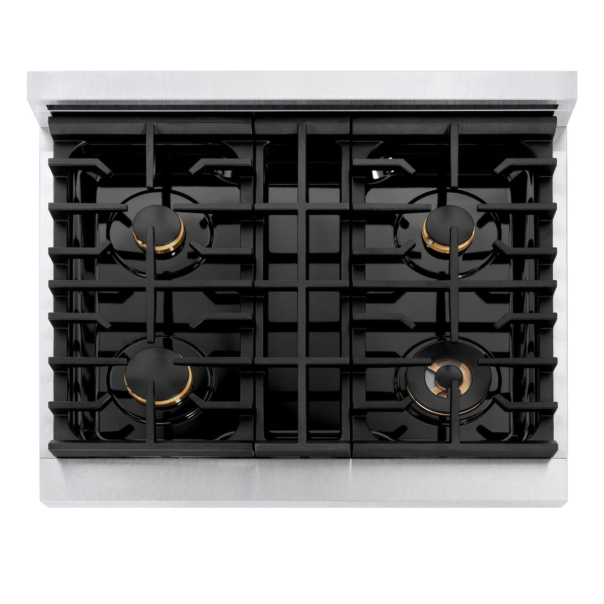ZLINE Autograph Edition 30 in. 4.2 cu. ft. Paramount Dual Fuel Range with 4 Burner Gas Cooktop and Electric Convection Oven in Satin Stainless Steel with Polished Gold Accents (SDRSZ-30-G)