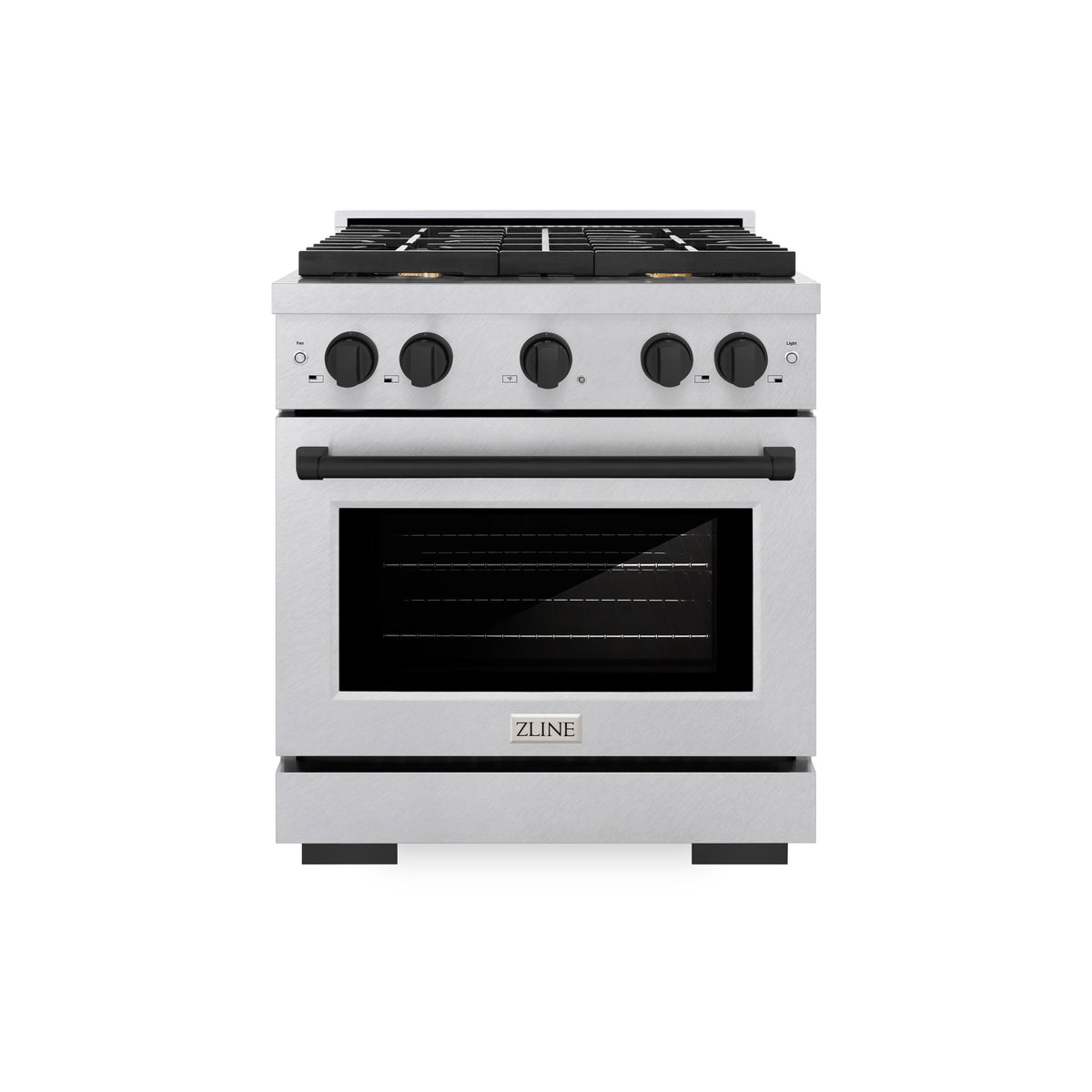 ZLINE Autograph Edition 30 in. 4.2 cu. ft. Paramount Gas Range with 4 Burner Cooktop and Convection Gas Oven in Satin Stainless Steel and Matte Black Accents (SGRSZ-30-MB)