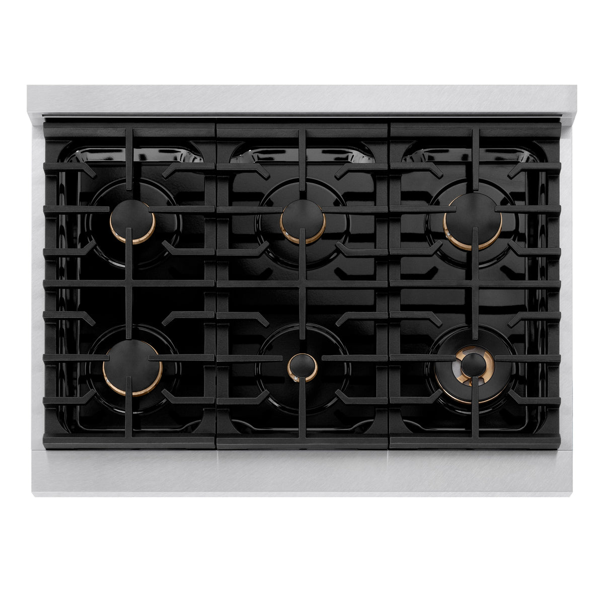 ZLINE Autograph Edition 36 in. 5.2 cu. ft. Paramount Gas Range with 6 Burner Cooktop and Convection Gas Oven in Satin Stainless Steel and Champagne Bronze Accents (SGRSZ-36-CB)