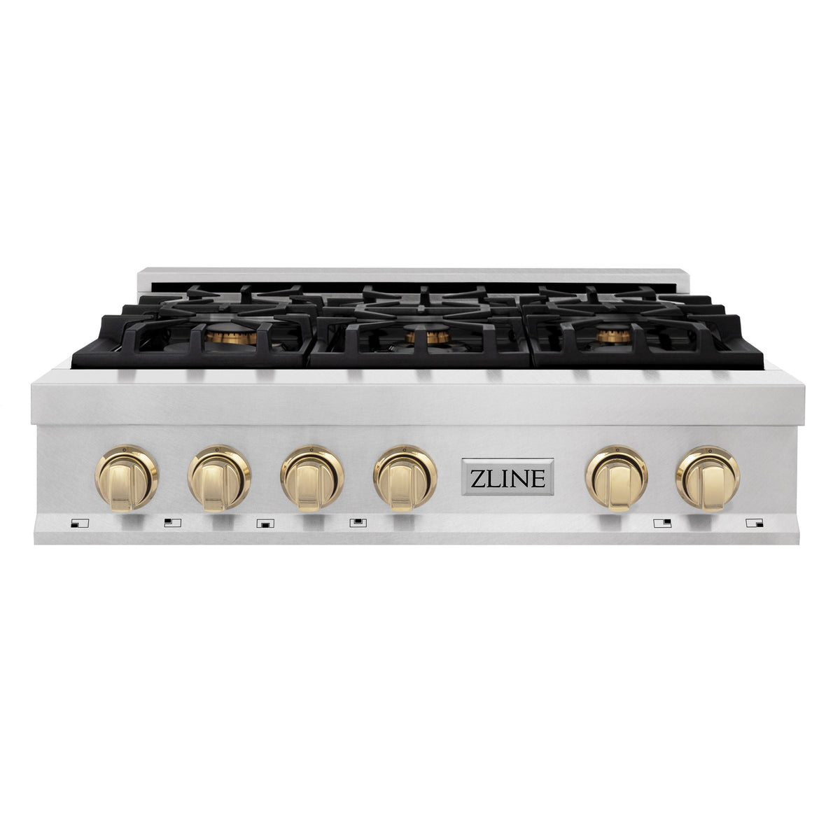 ZLINE Autograph Edition 36 in. Legacy Gas Rangetop with 6 Burners and Porcelain Cooktop in Satin Stainless Steel with Polished Gold Accents (RTSZ-36-G)