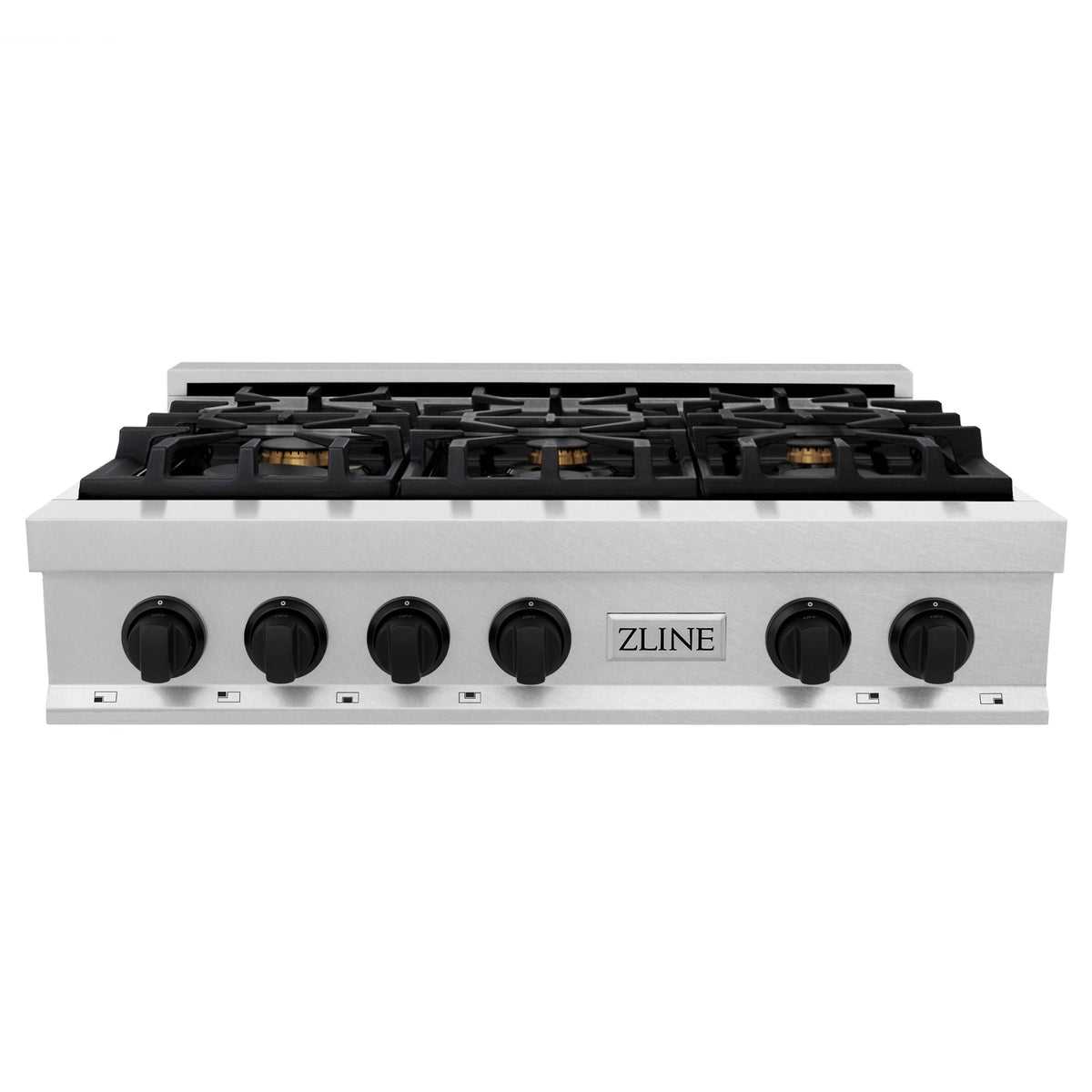 ZLINE Autograph Edition 36 in. Legacy Gas Rangetop with 6 Burners and Porcelain Cooktop in Satin Stainless Steel with Matte Black Accents (RTSZ-36-MB)