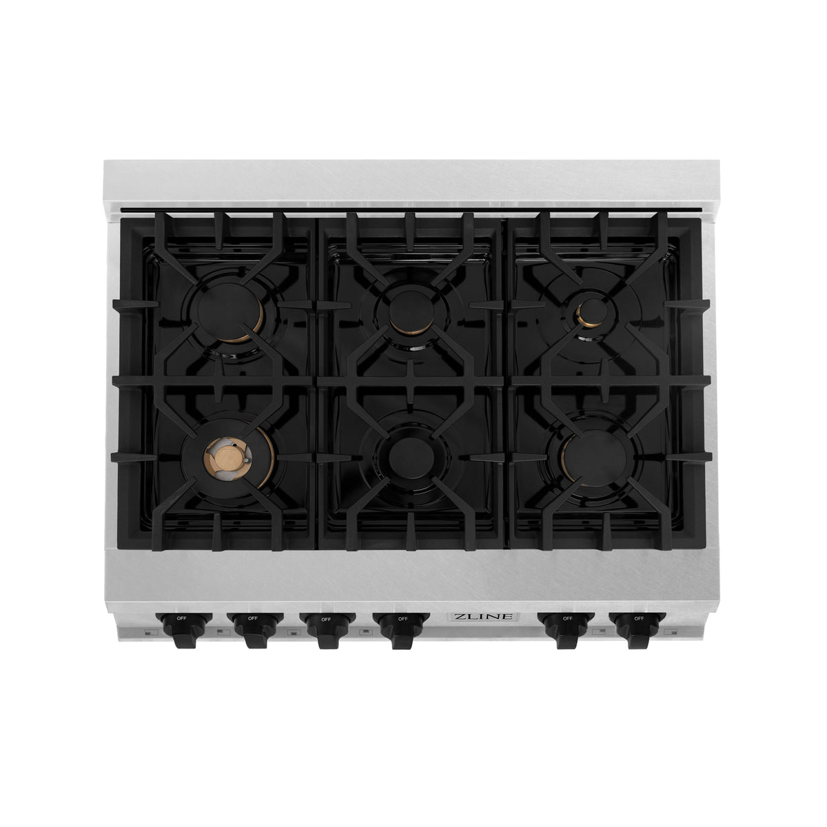 ZLINE Autograph Edition 36 in. Legacy Gas Rangetop with 6 Burners and Porcelain Cooktop in Satin Stainless Steel with Matte Black Accents (RTSZ-36-MB)