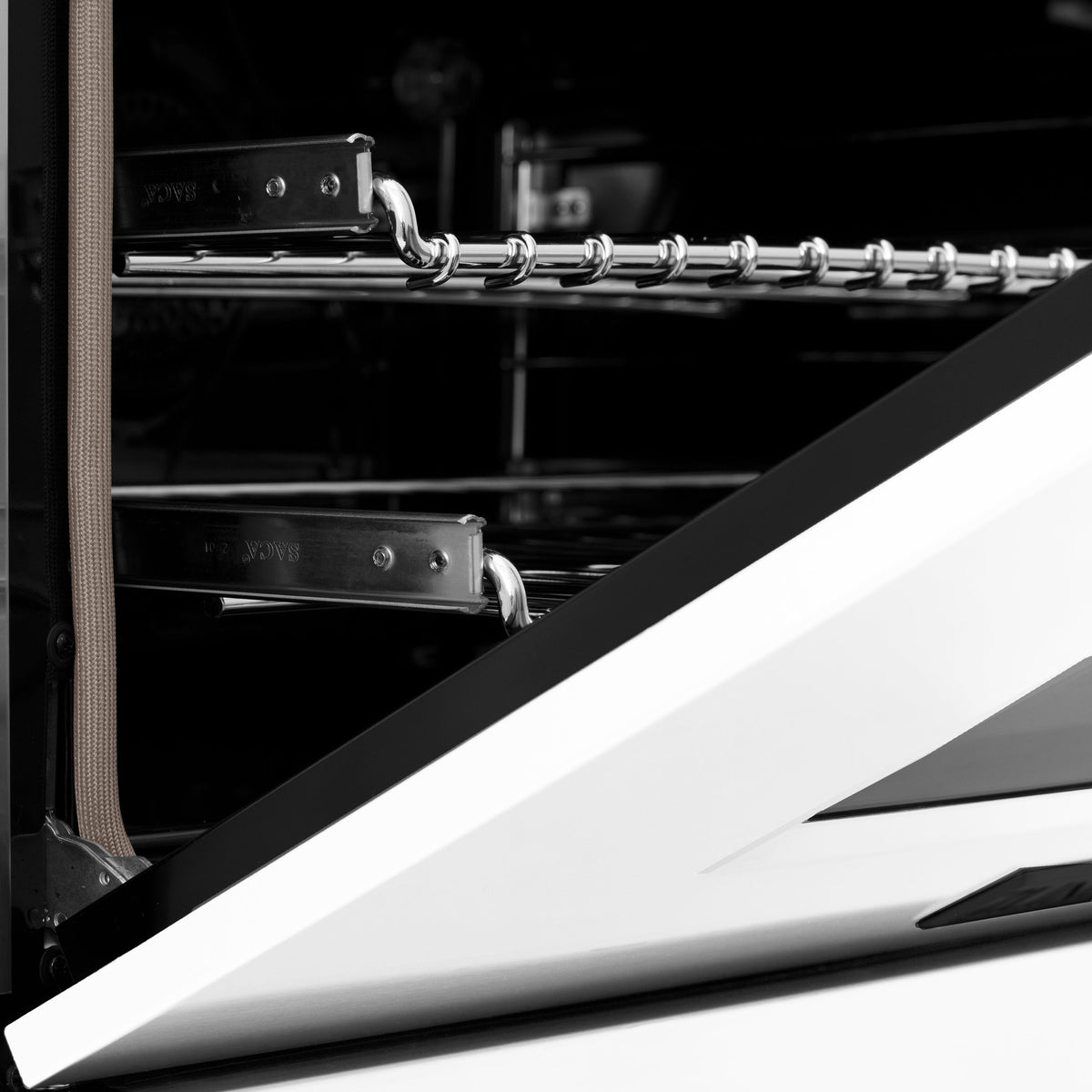 ZLINE Autograph Edition 24 in. 2.8 cu. ft. Legacy Dual Fuel Range with 4 Burner Gas Cooktop and Electric Convection Oven in Satin Stainless Steel with White Matte Door and Matte Black Accents (RASZ-WM-24-MB)