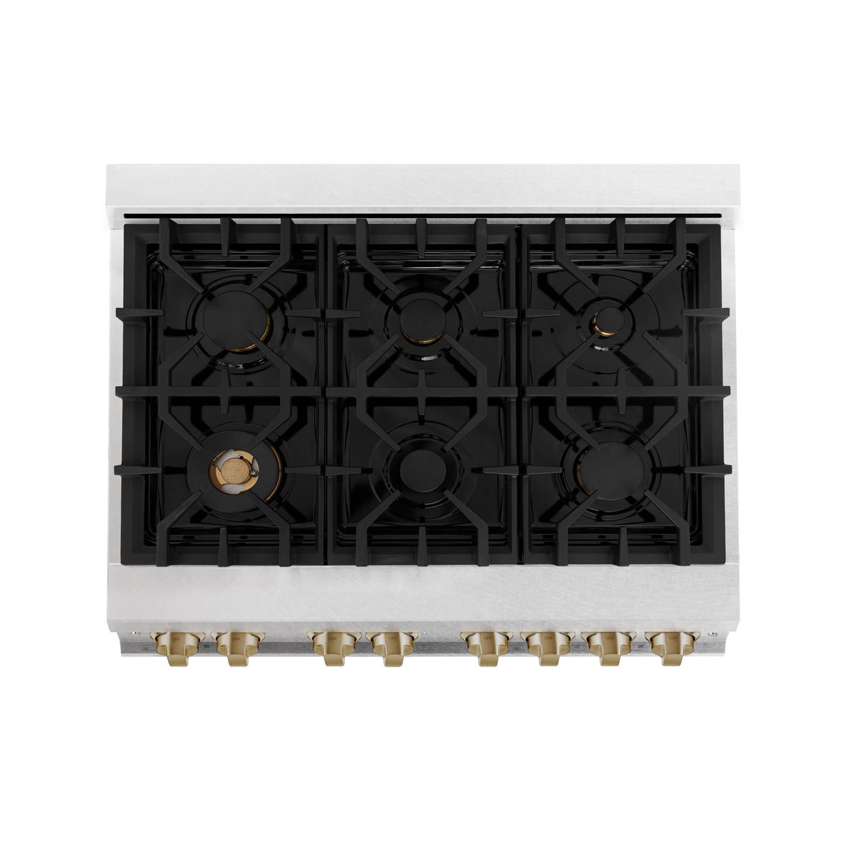 ZLINE Autograph Edition 36 in. 4.6 cu. ft. Legacy Dual Fuel Range with 6 Burner Gas Cooktop and Electric Convection Oven in Satin Stainless Steel with White Matte Door and Champagne Bronze Accents (RASZ-WM-36-CB)