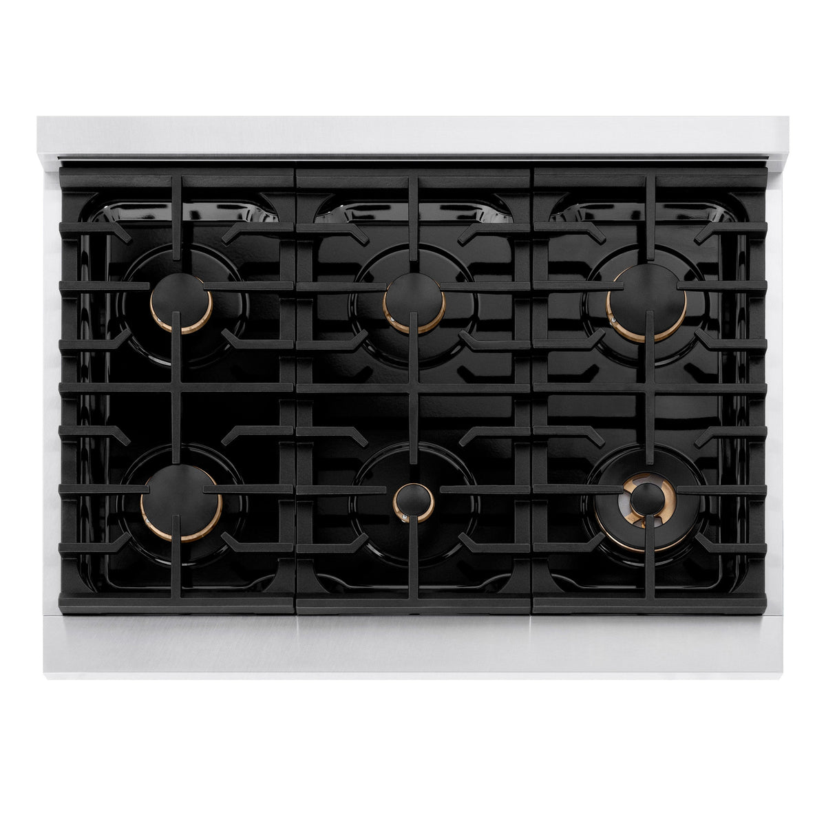 ZLINE Autograph Edition 36 in. 5.2 cu. ft. Paramount Dual Fuel Range with 6 Burner Gas Cooktop and Electric Convection Oven in Satin Stainless Steel with White Matte Door and Champagne Bronze Accents (SDRSZ-WM-36-CB)
