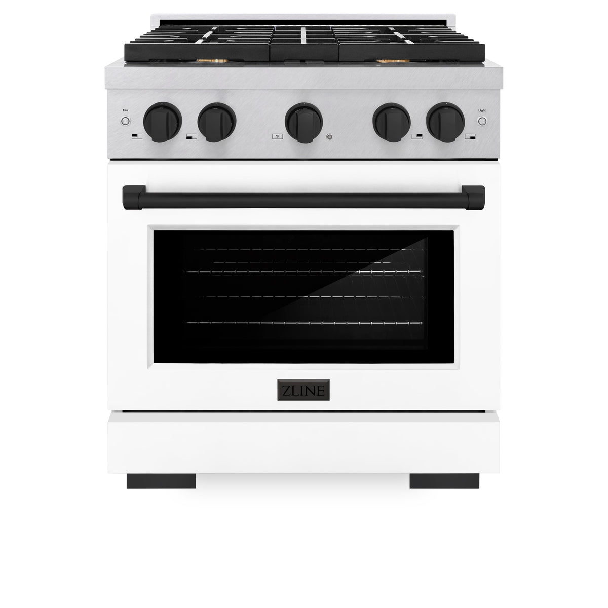 ZLINE Autograph Edition 30 in. 4.2 cu. ft. Paramount Gas Range with 4 Burner Cooktop and Convection Gas Oven in Satin Stainless Steel with White Matte Door and Matte Black Accents (SGRSZ-WM-30-MB)
