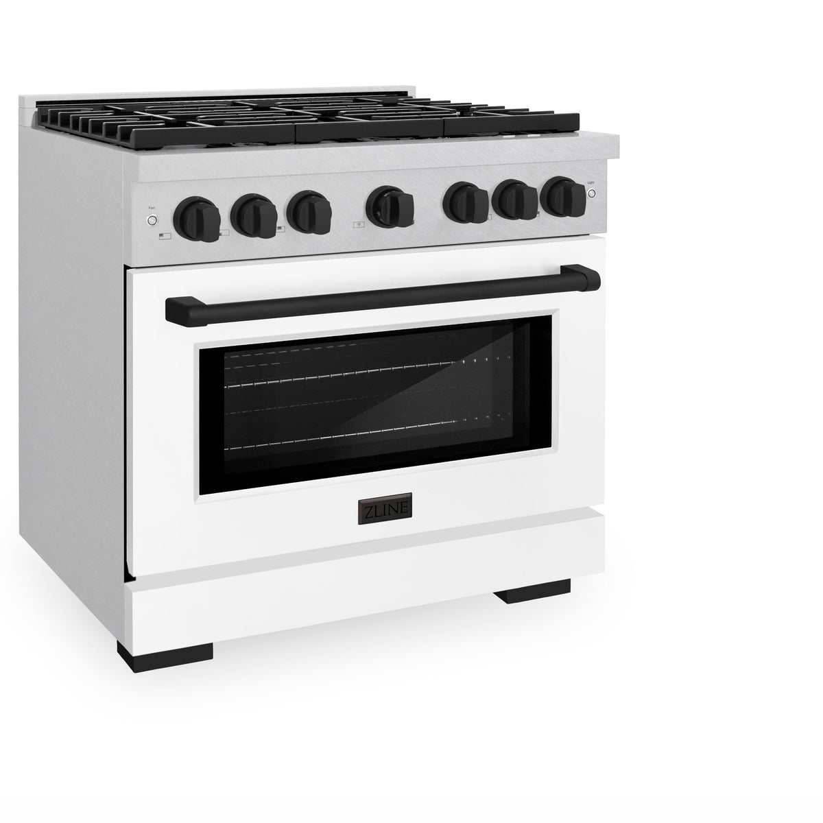 ZLINE Autograph Edition 36 in. 5.2 cu. ft. Paramount Gas Range with 6 Burner Cooktop and Convection Gas Oven in Satin Stainless Steel with White Matte Door and Matte Black Accents (SGRSZ-WM-36-MB)