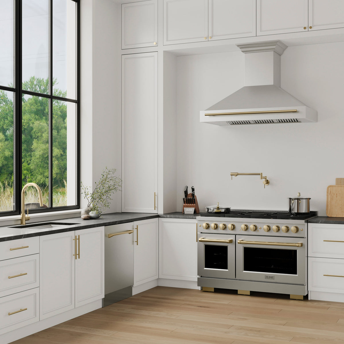 ZLINE Autograph Edition 48" Stainless Steel Range Hood with Stainless Steel Shell and Champagne Bronze Handle (8654STZ-48-CB)