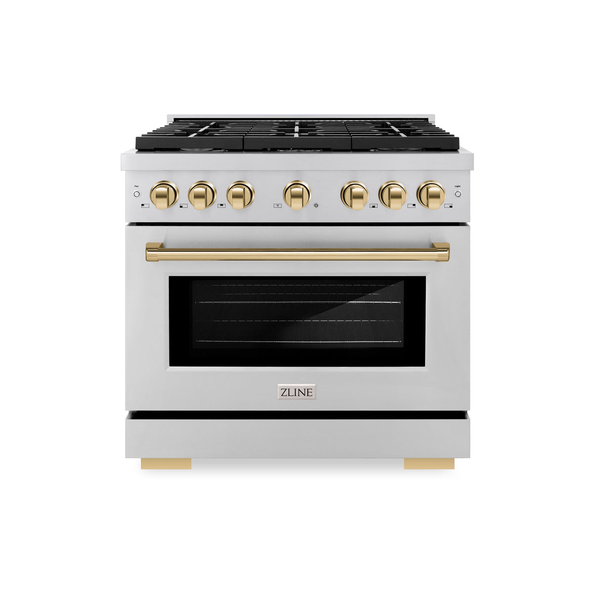 ZLINE Autograph Edition 36 in. 5.2 cu. ft. Paramount Gas Range with 6 Burner Cooktop and Convection Gas Oven in Stainless Steel and Polished Gold Accents (SGRZ-36-G)