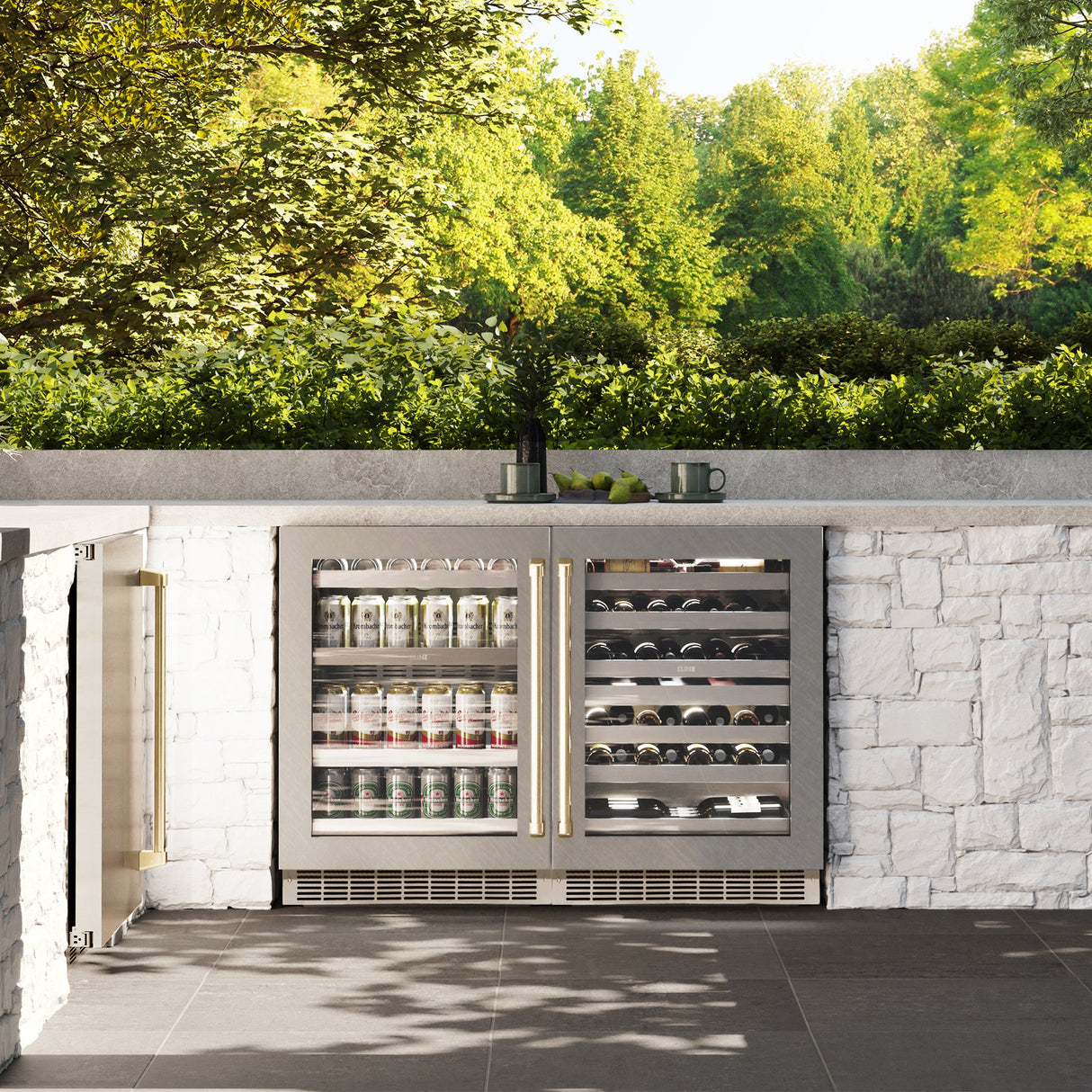 ZLINE Autograph Edition 24 in. Touchstone 151 Can Beverage Fridge With Satin Stainless Steel Glass Door And Champagne Bronze Handle (RBSOZ-SN-24-CB)