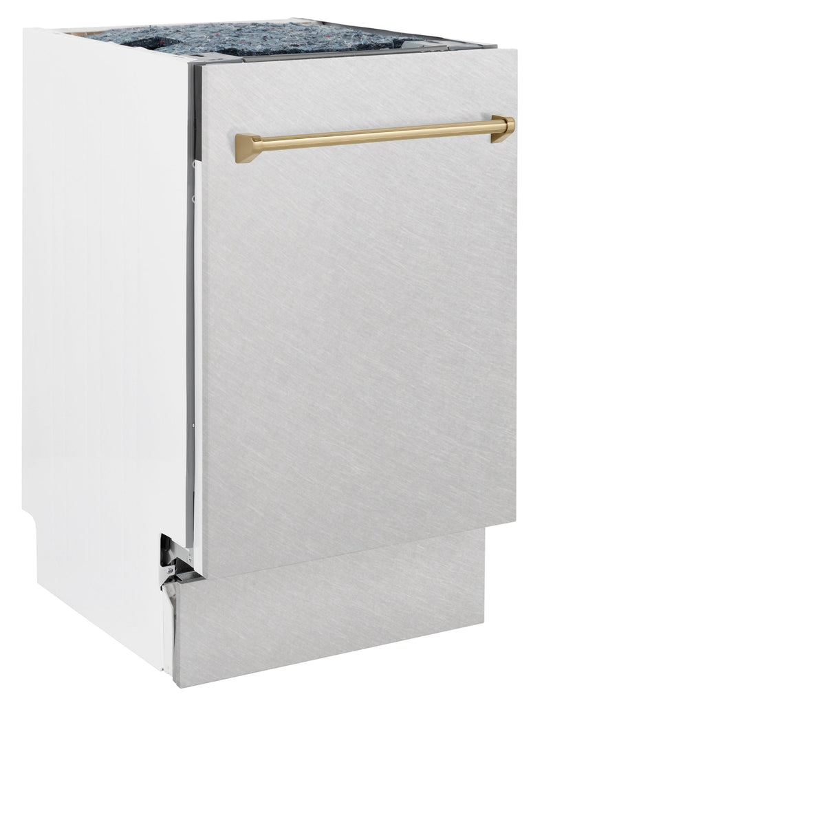 ZLINE Autograph Edition 18” Tallac Series 3rd Rack Top Control Built-In Dishwasher in Fingerprint Resistant Stainless Steel with Champagne Bronze Handle, 51dBa (DWVZ-SN-18-CB)