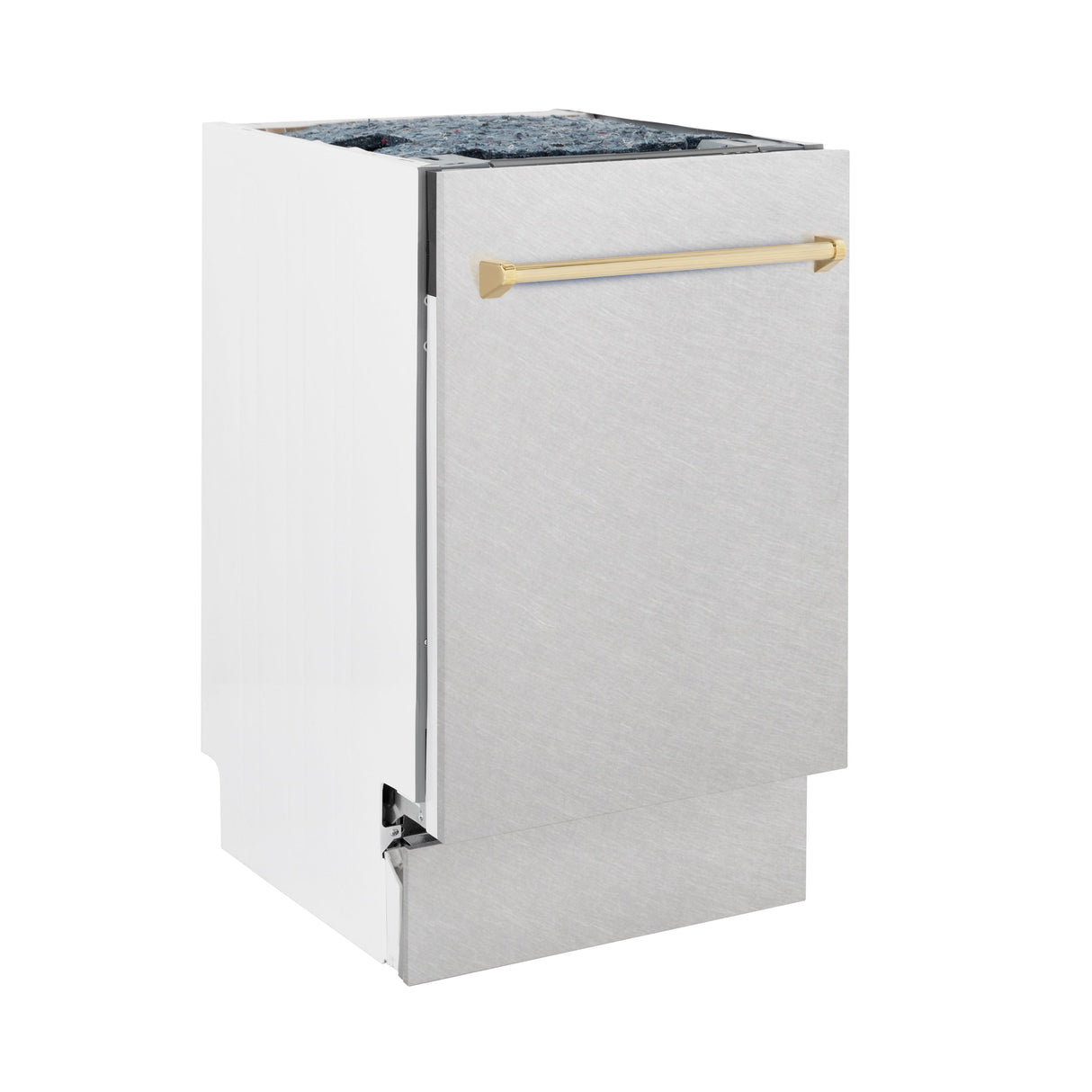 ZLINE Autograph Edition 18” Tallac Series 3rd Rack Top Control Built-In Dishwasher in Fingerprint Resistant Stainless Steel with Polished Gold Handle, 51dBa (DWVZ-SN-18-G)