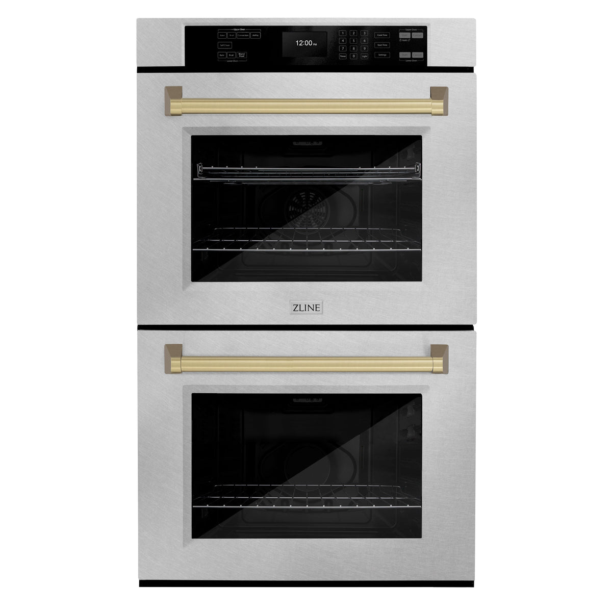 ZLINE 30 in. Autograph Edition Professional True Convection Double Wall Oven with Air Fry and Self Clean in Satin Stainless Steel with Champagne Bronze Handles (WADSZ-30-CB)