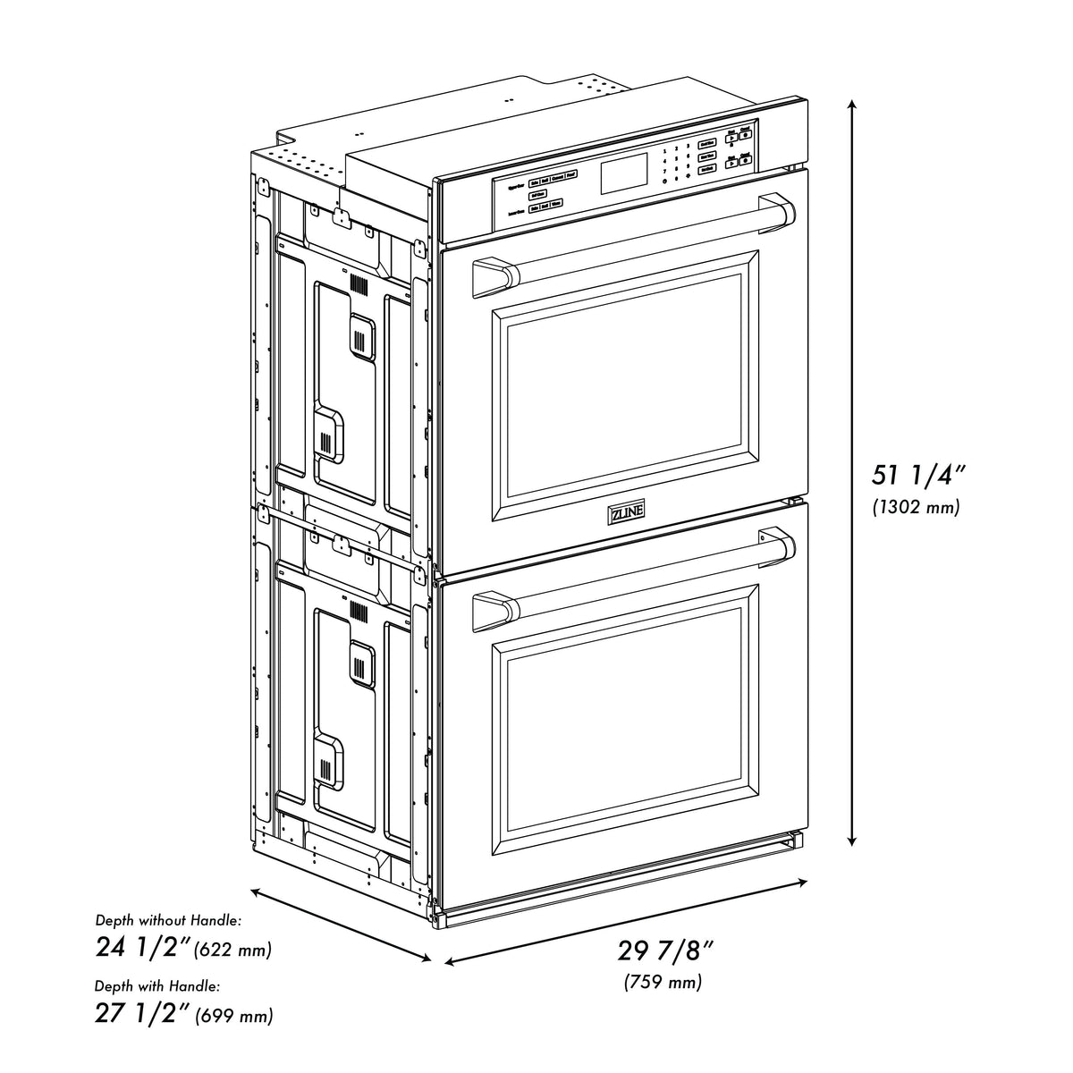 ZLINE 30 in. Autograph Edition Professional True Convection Double Wall Oven with Air Fry and Self Clean in Satin Stainless Steel with White Matte Doors and Champagne Bronze Handles (WADSZ-WM-30-CB)